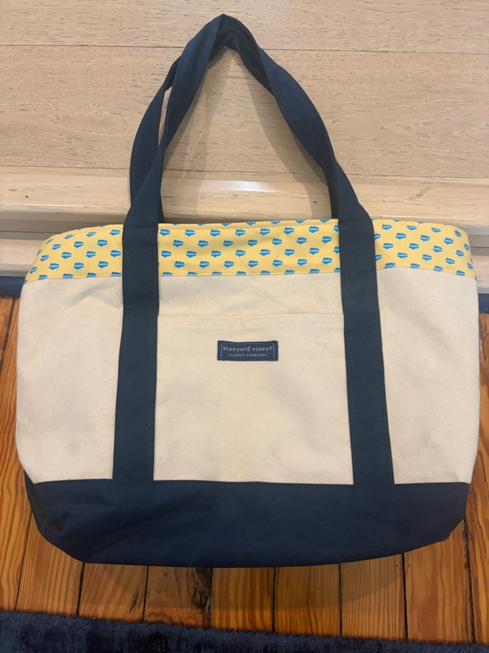 Vineyard Vines Navy, Cream & Yellow Salesforce Custom Canvas Tote